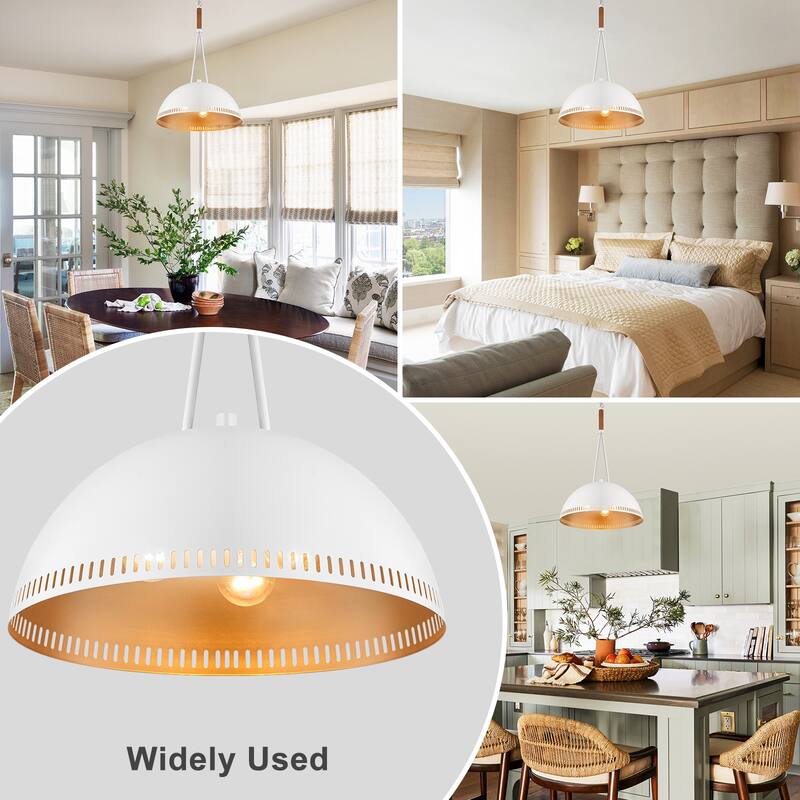 Modern Dome Pendant Light with Gold Interior Kitchen Lamp - Dia.16-in