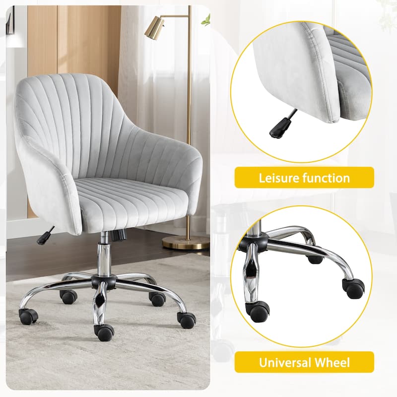 Light Gray Modern 25" Velvet Accent Chair with Stable Metal Base and 5 360° Rotating Casters