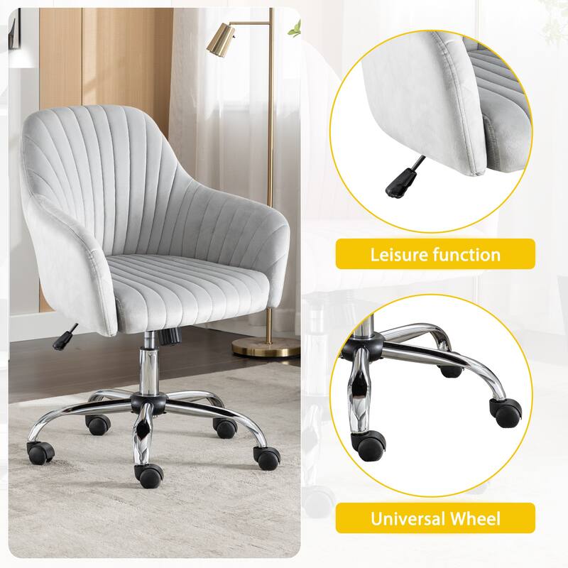 Modern Velvet Accent Chair with Adjustable Height and Rolling Casters