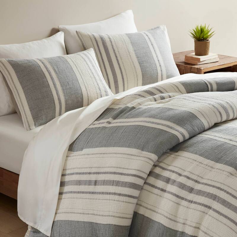 GDF Studio - Amara Textured Cotton Comforter 3-Piece Set with Waffle and Gauze Weave