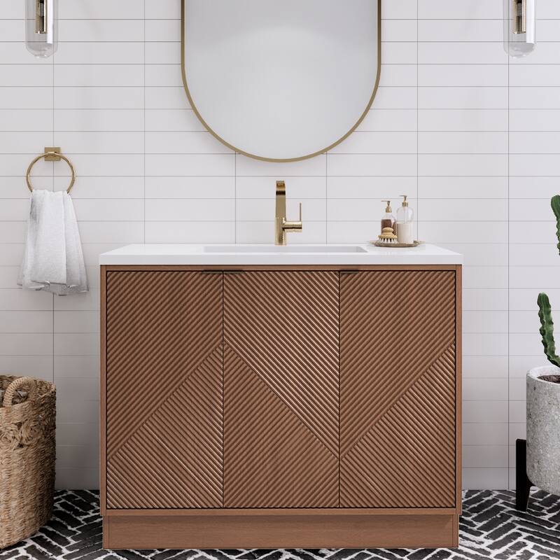 Milano 42" Freestanding (R) Bathroom Vanity with White Acrylic Sink