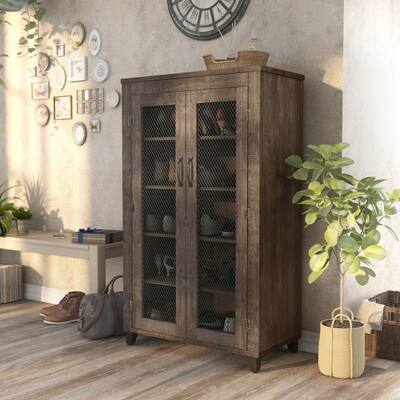 DH BASIC Rustic Reclaimed Oak 5-Shelf Shoe Cabinet by Denhour