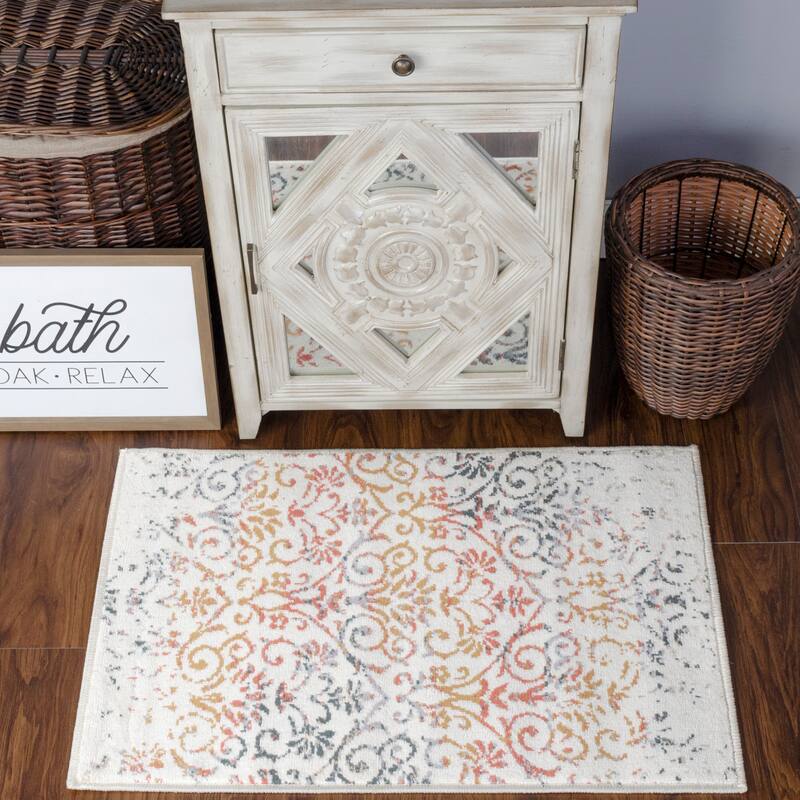 Superior Modern Distressed Damask Polypropylene Indoor Area Rug