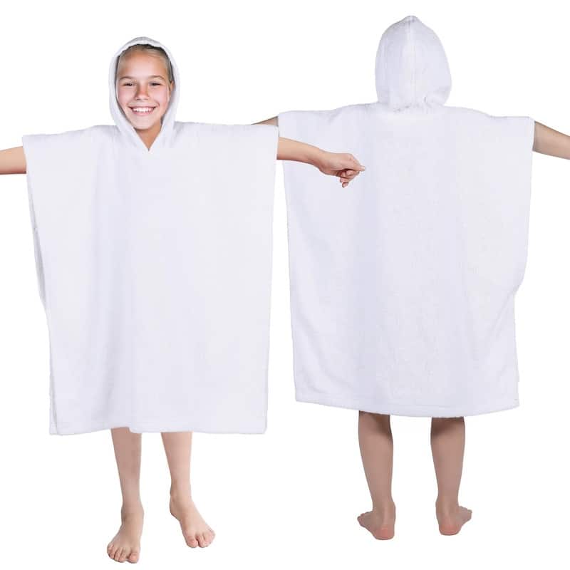 Superior Lyron Kids Cotton Terry Hooded Poncho Bath Towel - Large - White