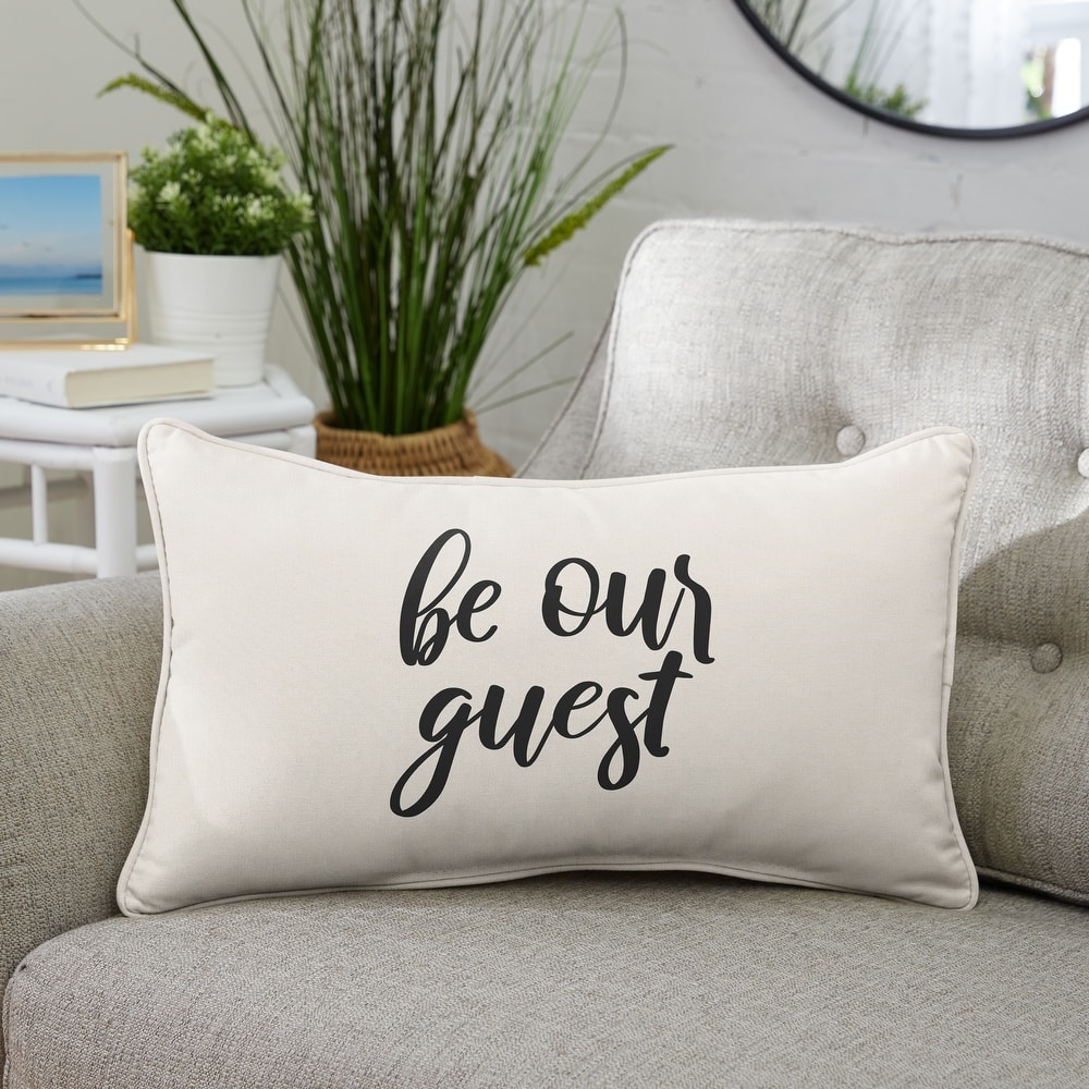 Sunbrella Canvas "Be Our Guest" Embroidered Indoor/Outdoor 13x20 Corded Lumbar Pillow (Single) - 13 in L x 20 in W