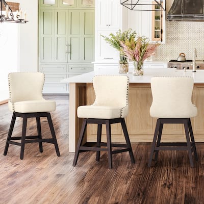 Modern 26 in. H Counter Height Bar Stools Upholstered 360 Free Swivel Counter Stools with Nailhead Trim