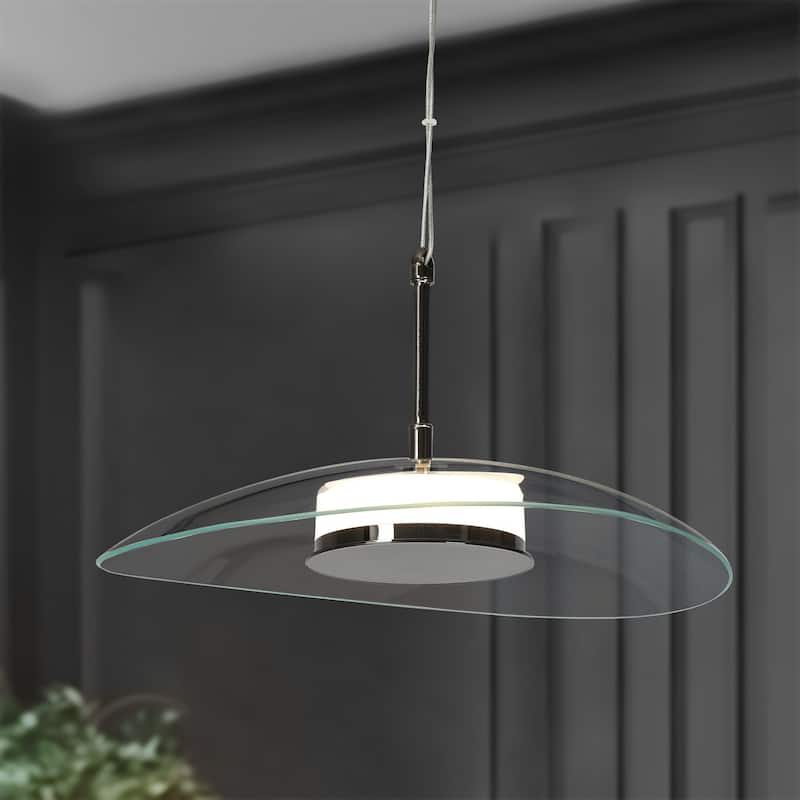 Modern 1-Light Glass LED Pendant Lights for Kitchen Island Dining Room - Black - D 14.2" x H 8.3"