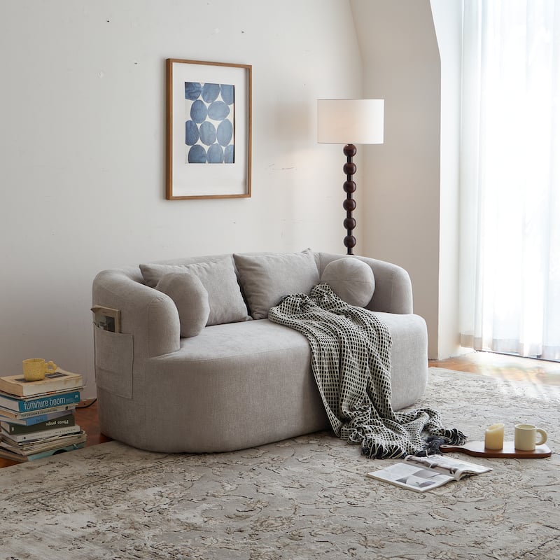 Modern Memory Foam Couch 2-Seater Sofa with 4 Throw Pillows, Round Armrests, for Living Rooms, Bedrooms and Apartments