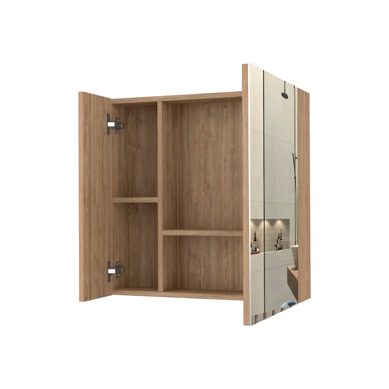 Prague 23.6" W x 23.6" H Mirror Medicine Cabinet, Single Door with 4 Interior Shelves for Bathroom Storage
