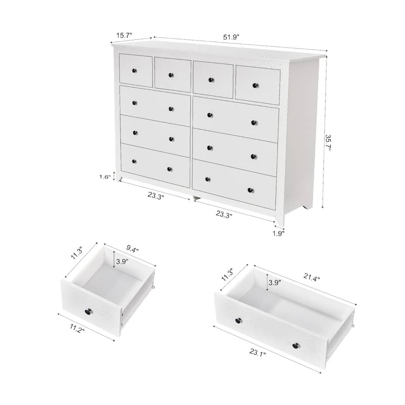 Modern 10-Drawer Dresser with Ample Storage Wide Chest