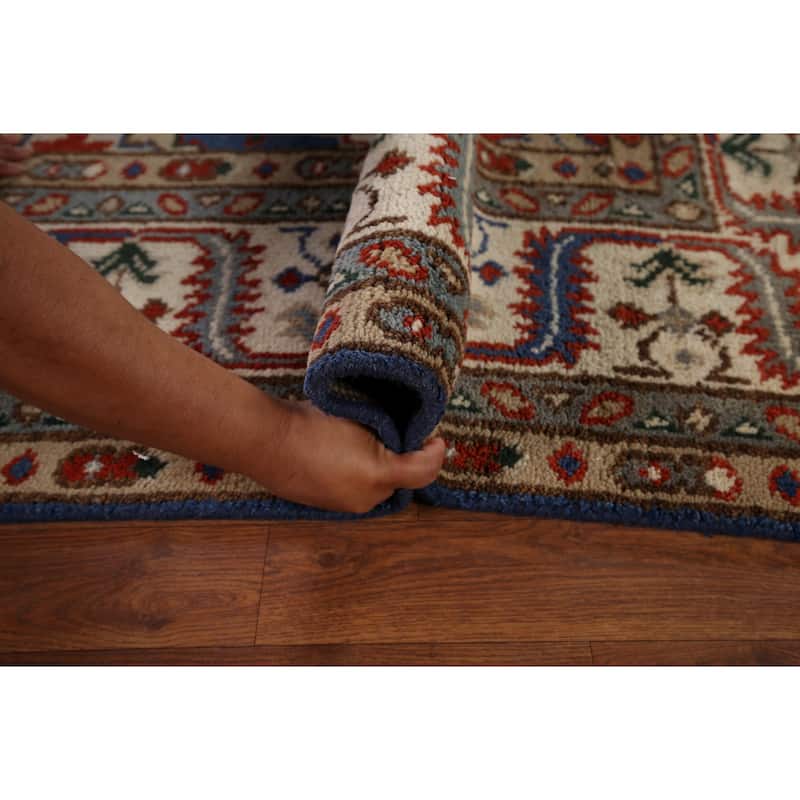 Blue Geometric Kazak Oriental Area Rug Handmade Wool Carpet - 8'0" x 9'11"