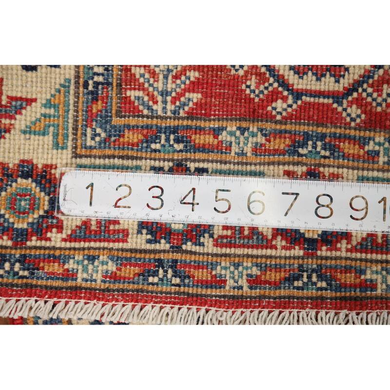 Red Geometric Kazak Accent Foyer Rug Hand-Knotted Wool Carpet - 2'0"x 3'0"