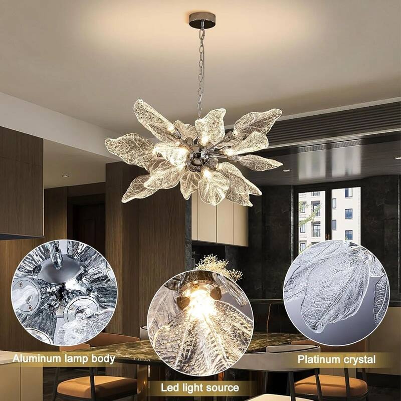 KAYLA D31.5" 18-Light Modern Chandelier, Bionic Leaf Chandelier - 31.5in