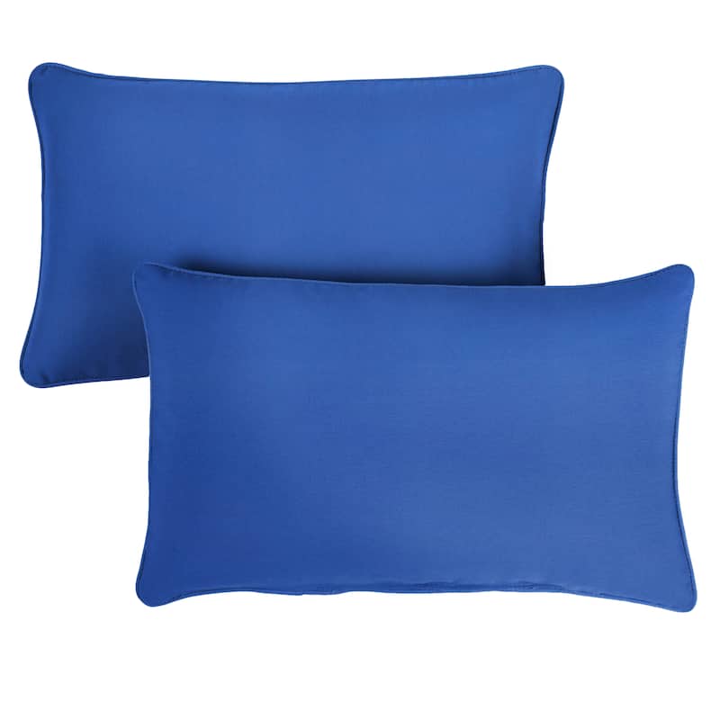 Sorra Home Sunbrella Canvas Indoor/Outdoor Corded Lumbar Pillows (Set of 2) - 12 in x 24 in - Canvas True Blue