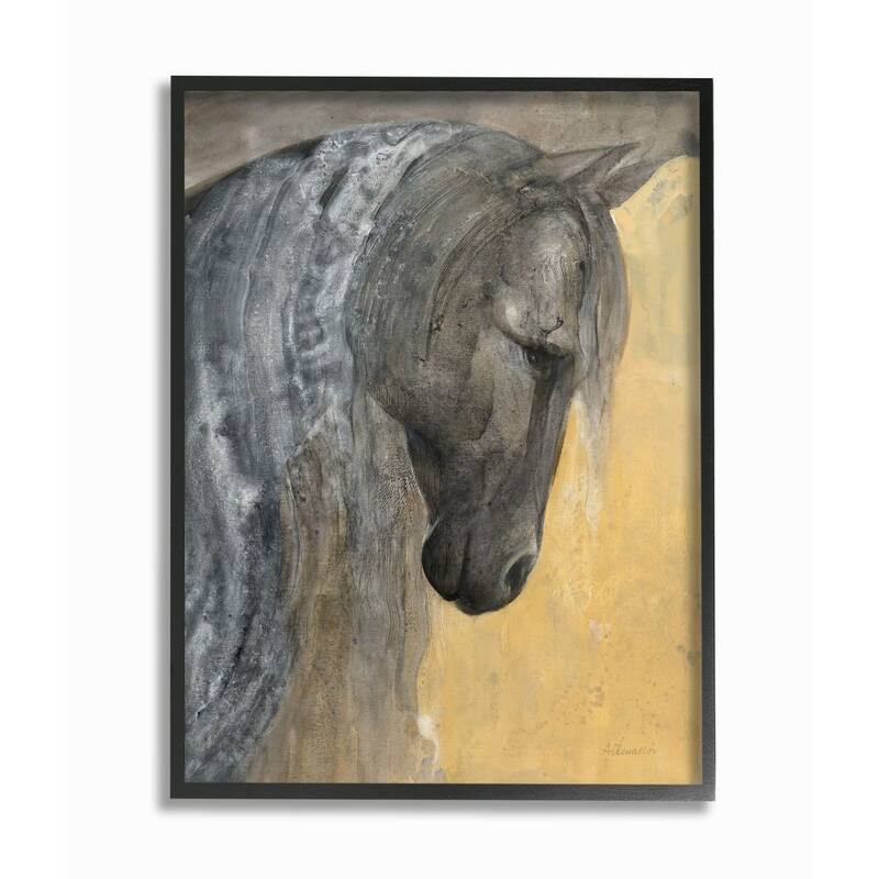 Stupell Abstract Textured Horse Portrait Grey Yellow Painting Framed Wall Art