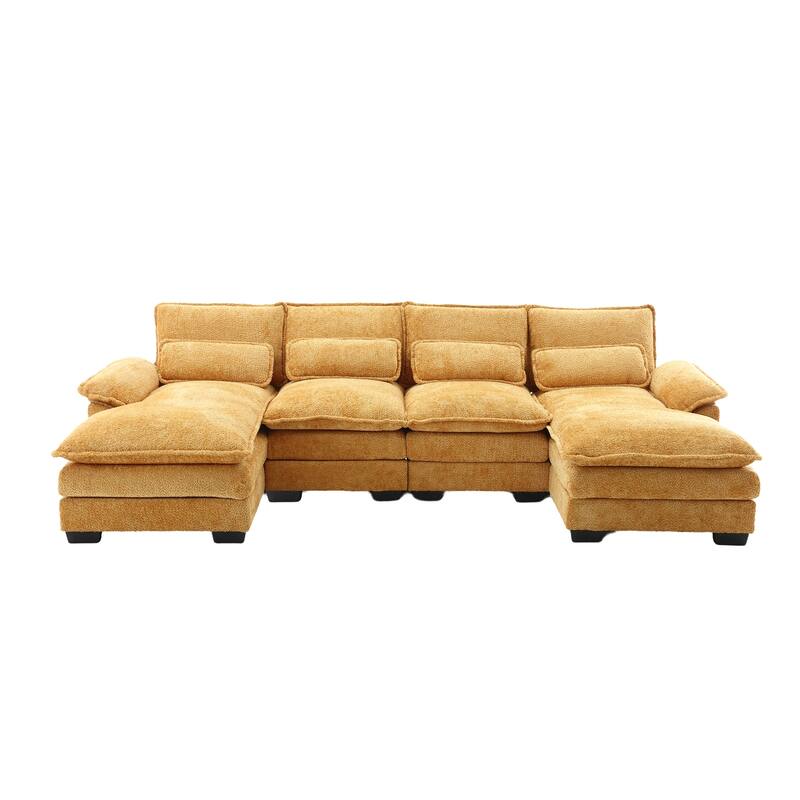 Musterd Yellow Large Modular U-Shape Sectional Sofa with Throw Pillows