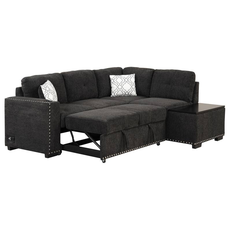 83.8" L-Shaped 4-Seat Sofa with Pull-Out Bed & Storage