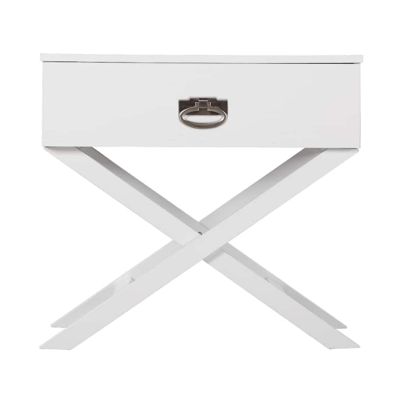 Wooden X-Frame Nightstand with Drawer - 27" - White