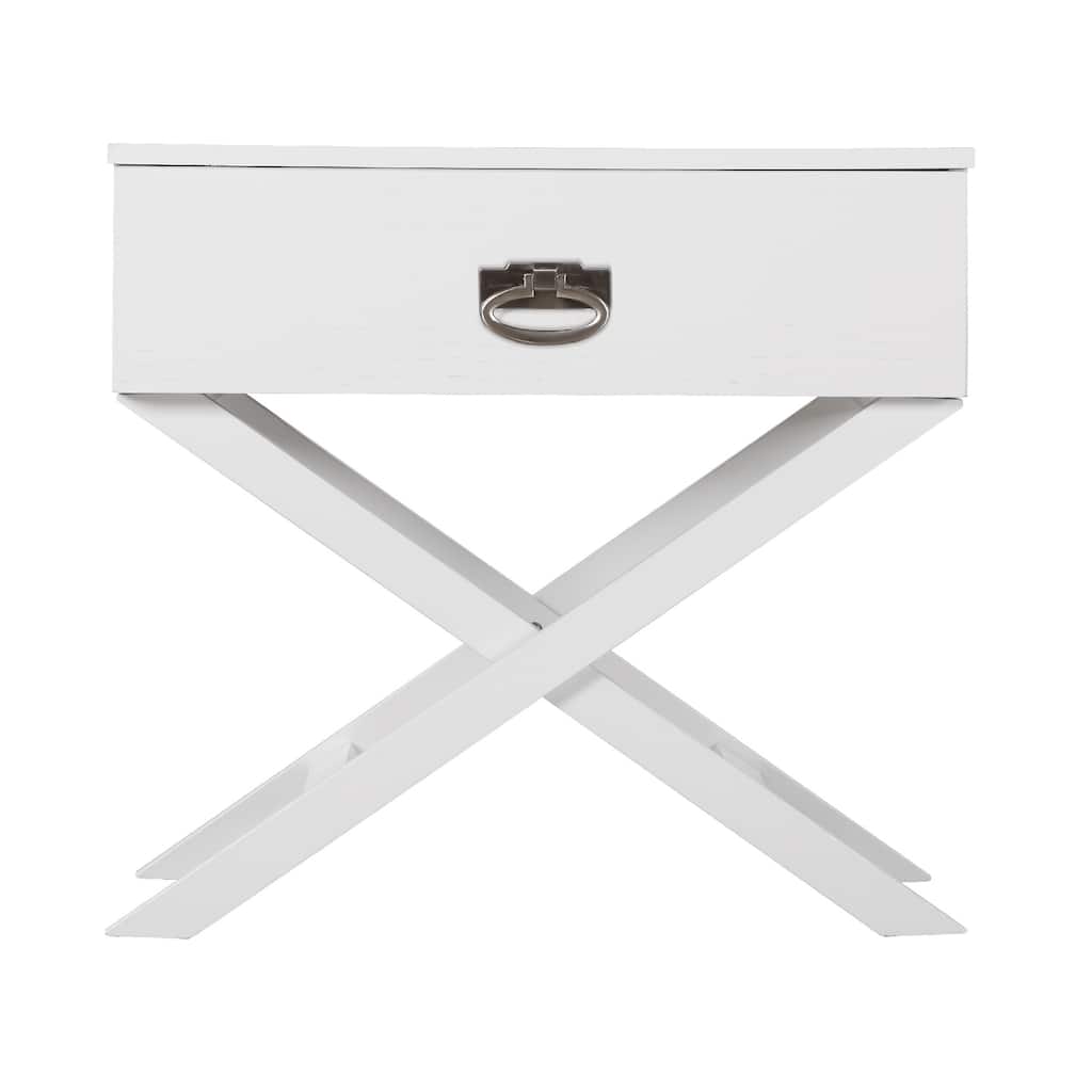 Wooden X-Frame Nightstand with Drawer - 27" - White