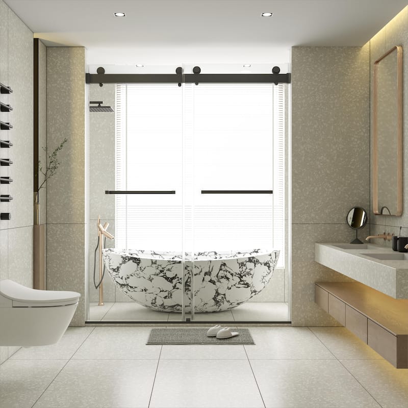 60''W x 76''H Frameless Double Sliding Soft-Close 3/8 inches Glass Shower Door in Brushed Gold/Nickel/Black