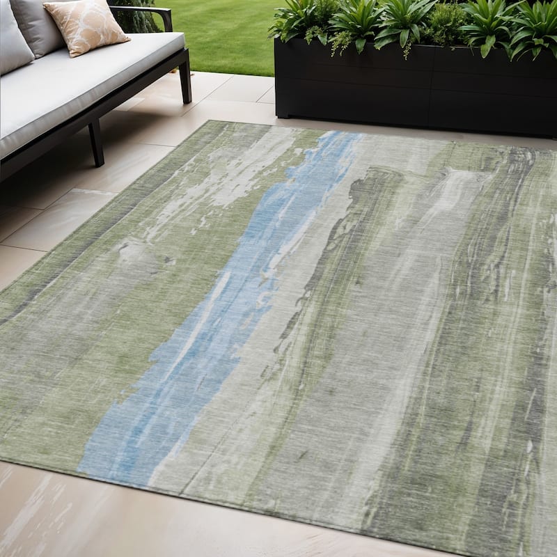 HomeRoots Abstract Transitional Rectangle Outdoor Rug - 5' X 8'