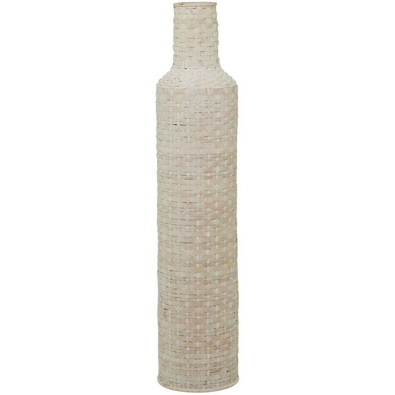 Bamboo Wood Tall Woven Floor Decorative Vase - White - Roche River Decor - White