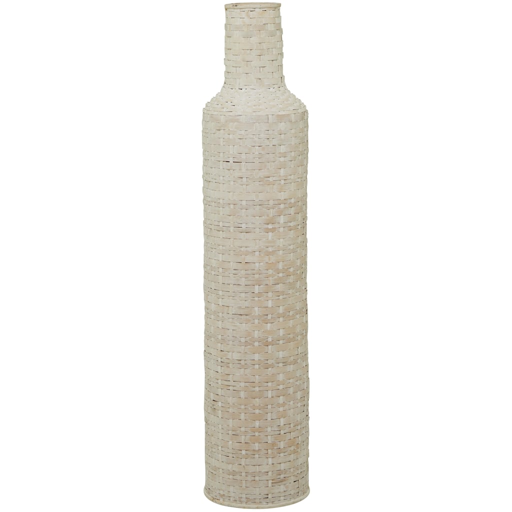 Bamboo Wood Tall Woven Floor Decorative Vase - White - Roche River Decor