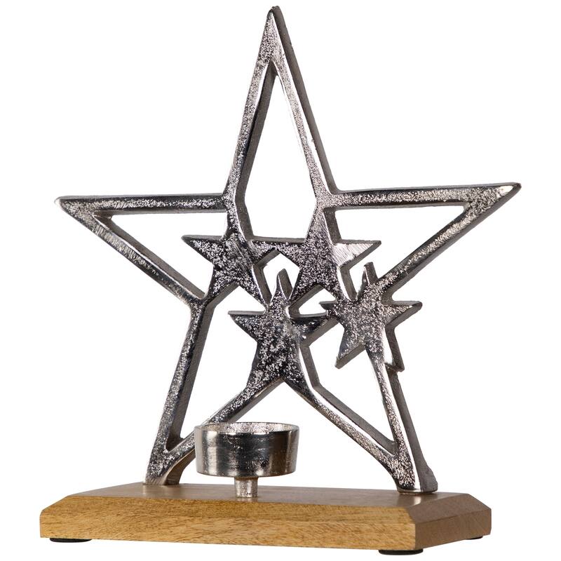 Stars Within a Star Metal Tealight Candle Holder - 9.5"