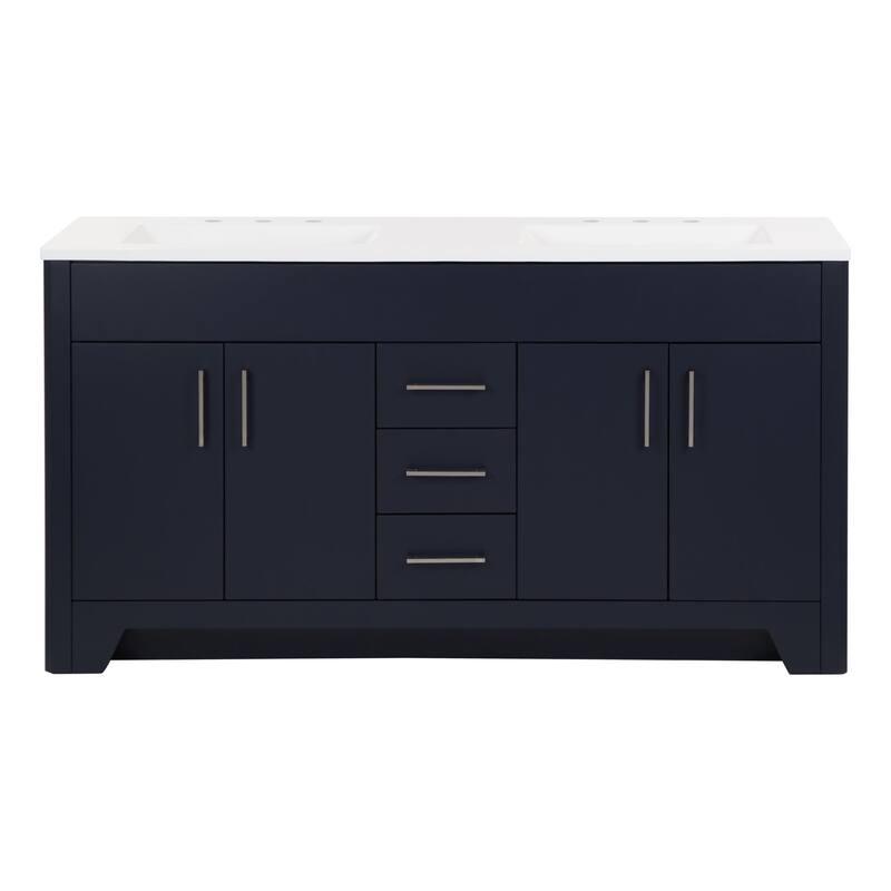 Spring Mill Cabinets Salil 60" Double-Sink Vanity With 2 Cabinets, 3 Drawers, and White Sink Top