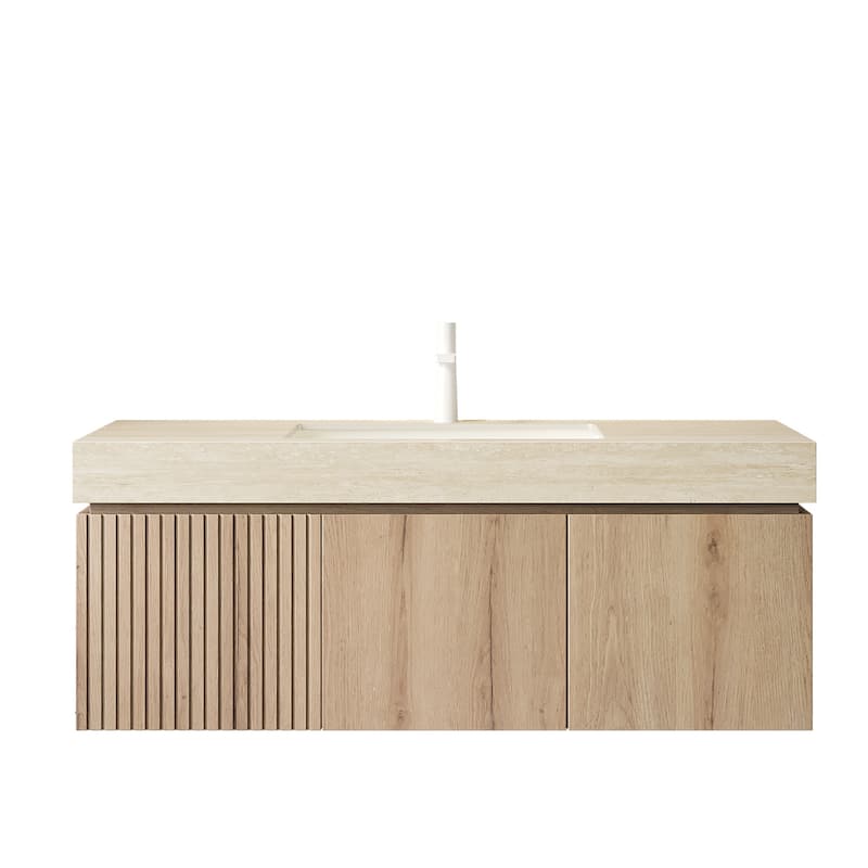 30"/36"/48" Wall-Mounted Bathroom Vanity with Ceramic Sink, Sintered Stone Countertop Floating Bathroom Storage Cabinet