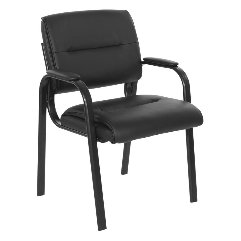 Guest Chair in Faux Leather and Black Finish Frame - Black
