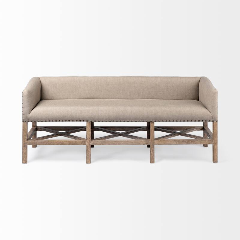 Bergen 60x25 Beige Fabric Covered Seat and Light Brown Wooden Frame Accent Bench - 60.0L x 19.0W x 25.5H