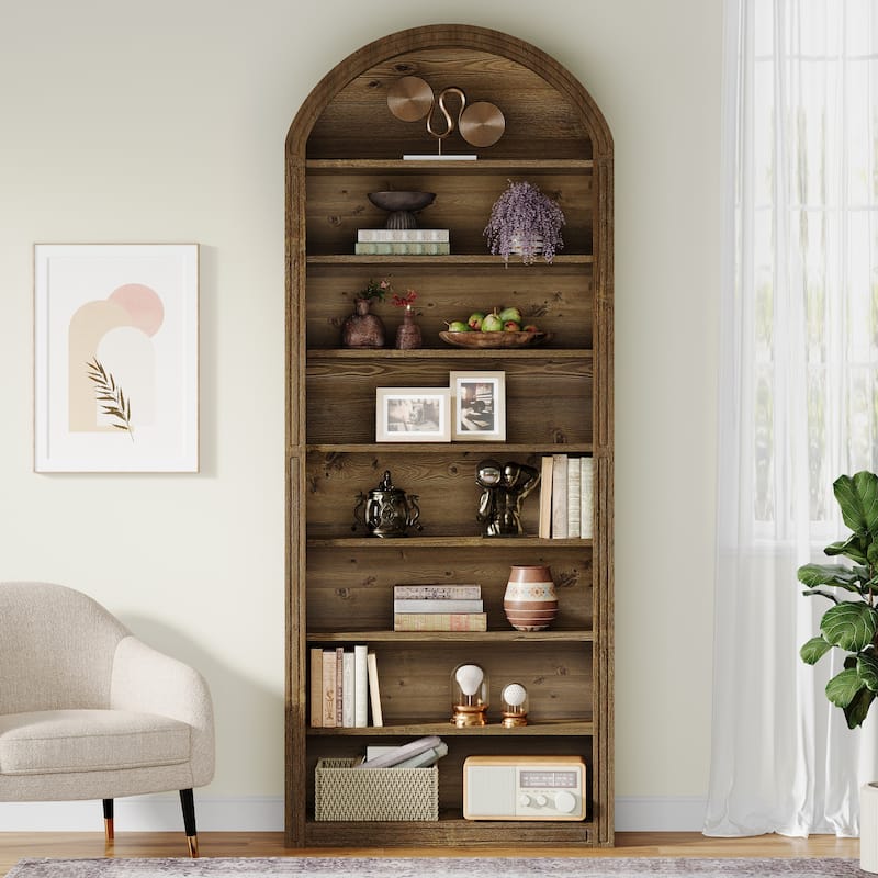 79.5" Tall Arched Bookcase with Storage Shelves