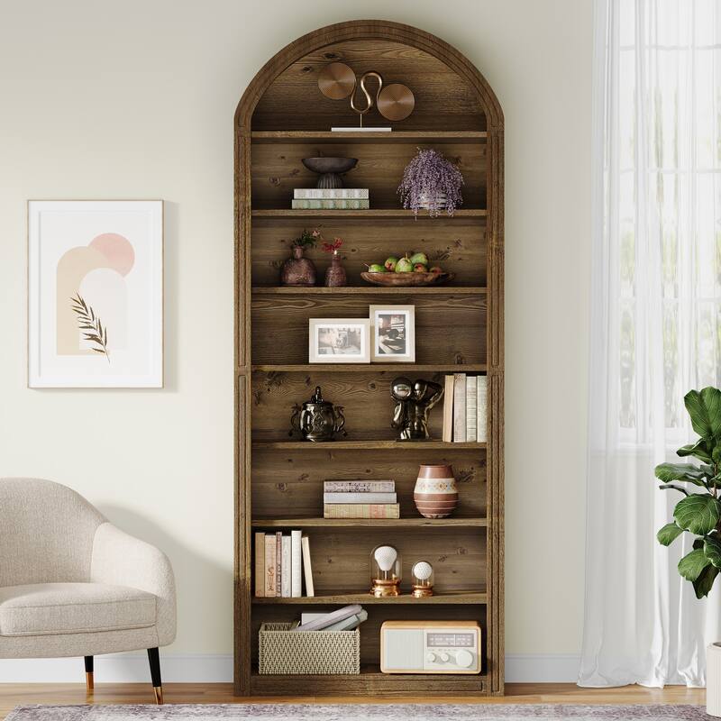 79.53" Tall Modern Arched Bookshelf for Living Room, Study
