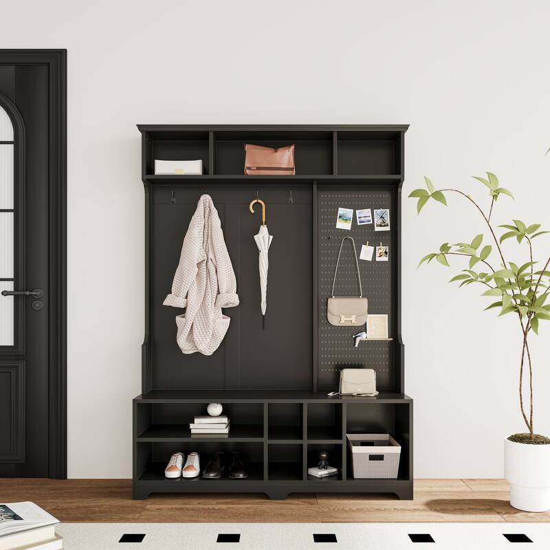 Hall Tree with Shoe Bench - Black