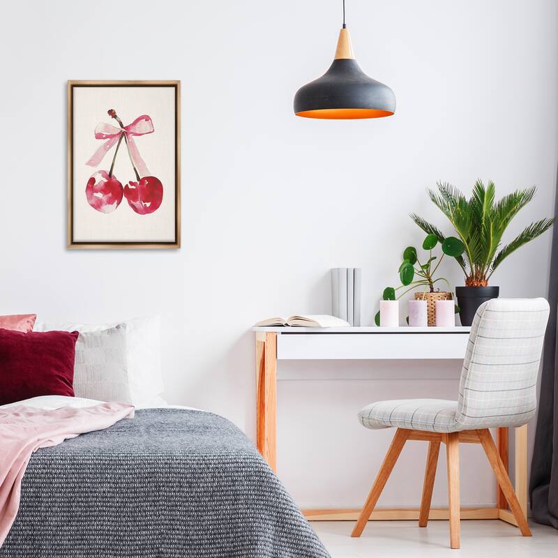 Stupell Mod Cherries Tied in Bow Framed Floater Canvas Wall Art Design By LSR Creative Studio