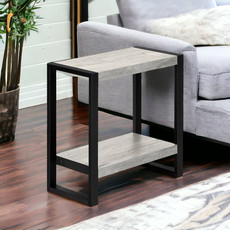 HomeRoots 24" Black And Gray End Table With Shelf - 23.75' X '23.75' X '12 - Gray - Wood