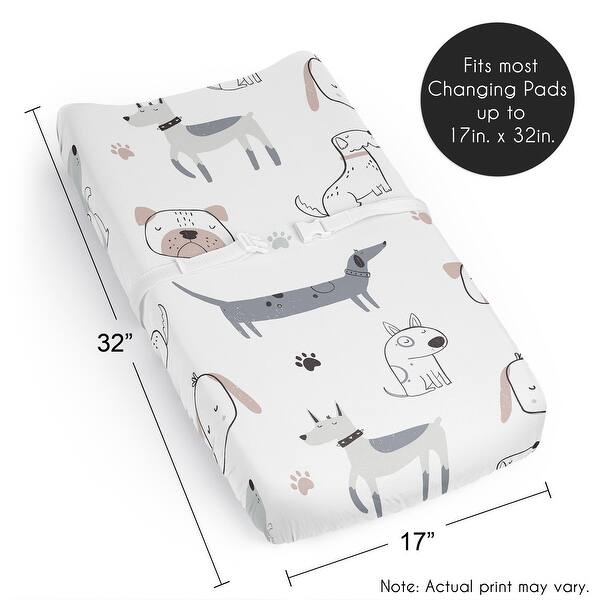 Sweet Jojo Designs Dog Boy Girl Unisex/Gender Neutral Changing Pad Cover Sheet Grey Taupe Blue Modern Puppy Pet Watercolor Paw