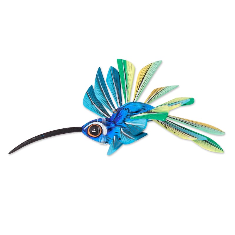 Novica Handmade Cheerful Hummingbird Wood Hanging Alebrije Sculpture