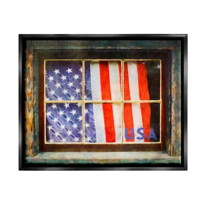 Stupell Industries Patriotic American Flag Rustic Window Festive Home Floater Frame, Design by Graffitee Studios