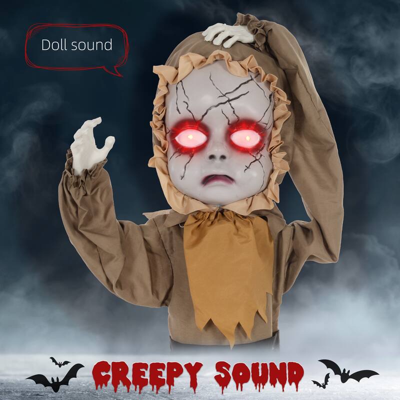 HOMCOM 5.2' Life Size Outdoor Halloween Decoration Animatronic Doll with Simulated Wound Cracks, Sound