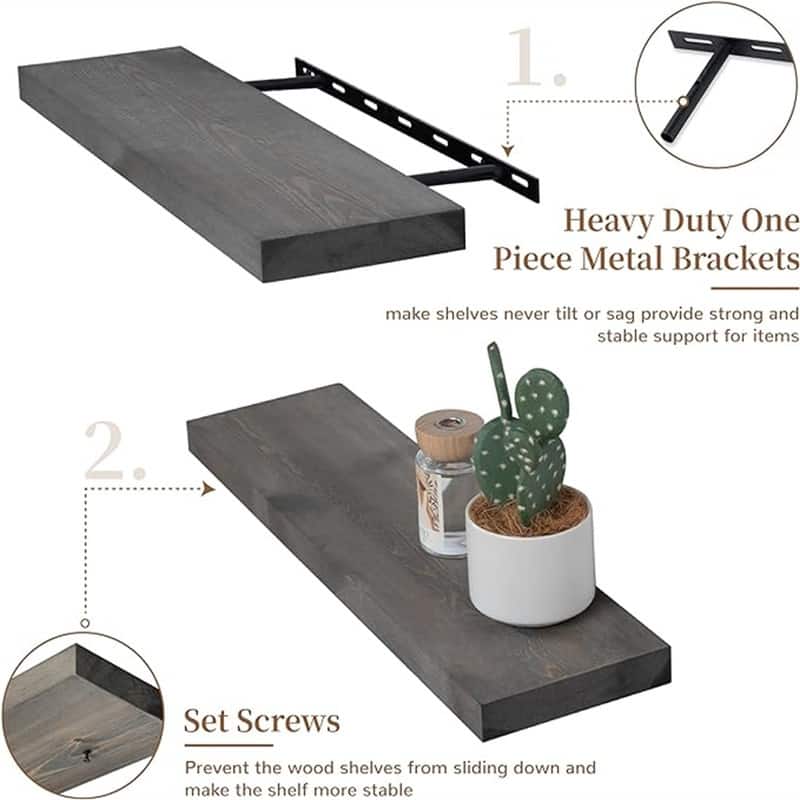 Wood Floating Shelves for Wall - 6.7"D x 24"W x 1.4"H
