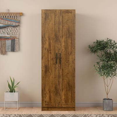 High Wardrobe and Kitchen Cabinet with 2 Doors and 3 Partitions to Separate 4 Storage Spaces, Storage for Kitchen, Laundry