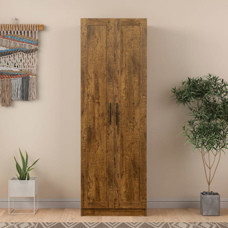 Wood Wardrobe Storage Cabinet with 2 Doors for Bedroom