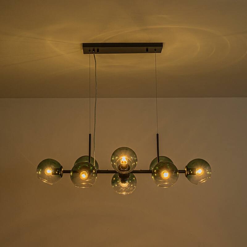 Modern 8-Light Glass Globe Linear Sputnik Island Chandelier Semi Flush