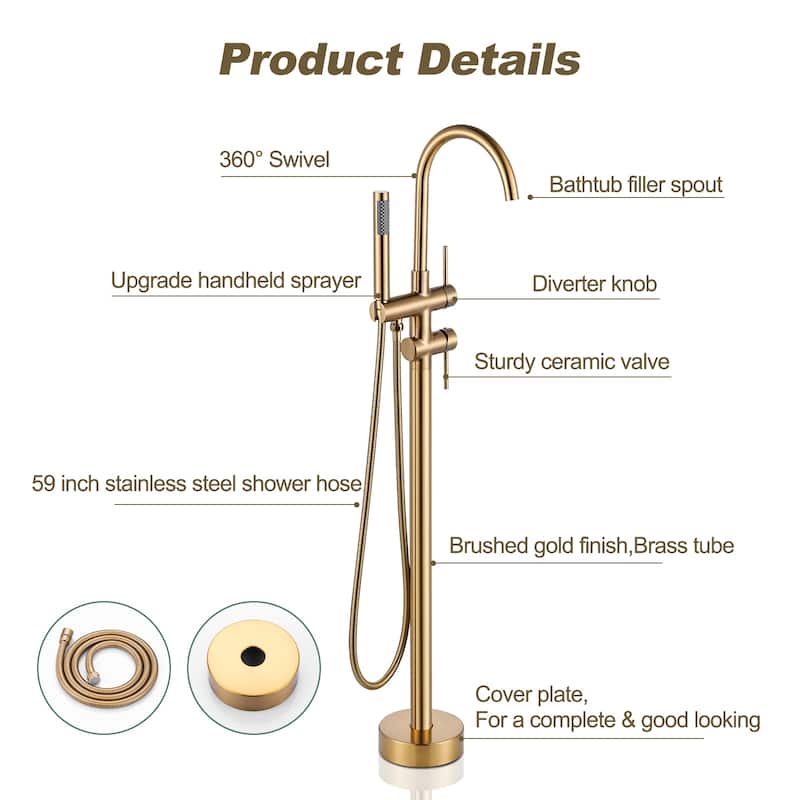 WOWOW Double Handle Freestanding Tub Faucet with Handheld Shower