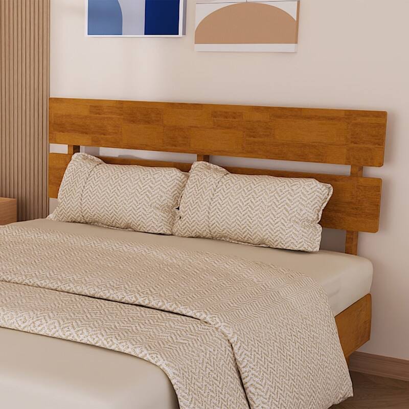 Modern Brown Solid Wood Platform Bed Frame with Headboard