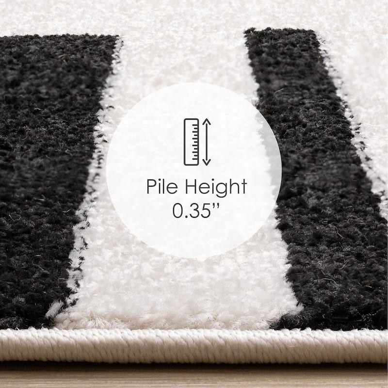 White Black Column Stripes Minimalist Indoor Area Rug