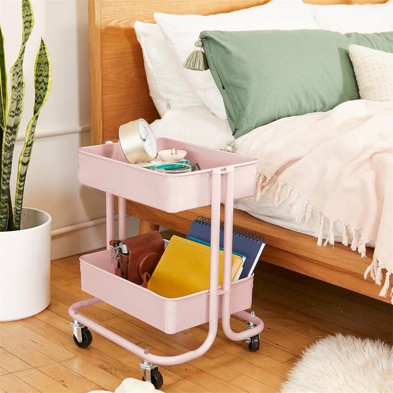 2-Tier Rolling Utility Cart - 15.6"D x 16.7"W x 19.7"H