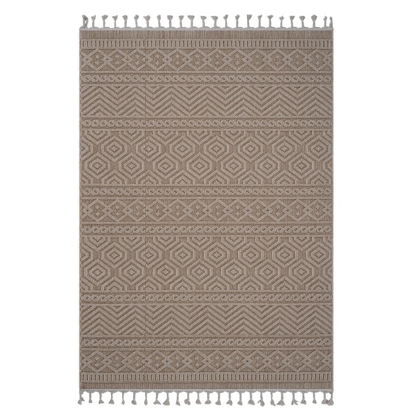 slide 2 of 7, LOOM & LUXE Collection Mocha/Geometric Indoor/Outdoor Area Rug 120" D x 93" W x 0.28" H